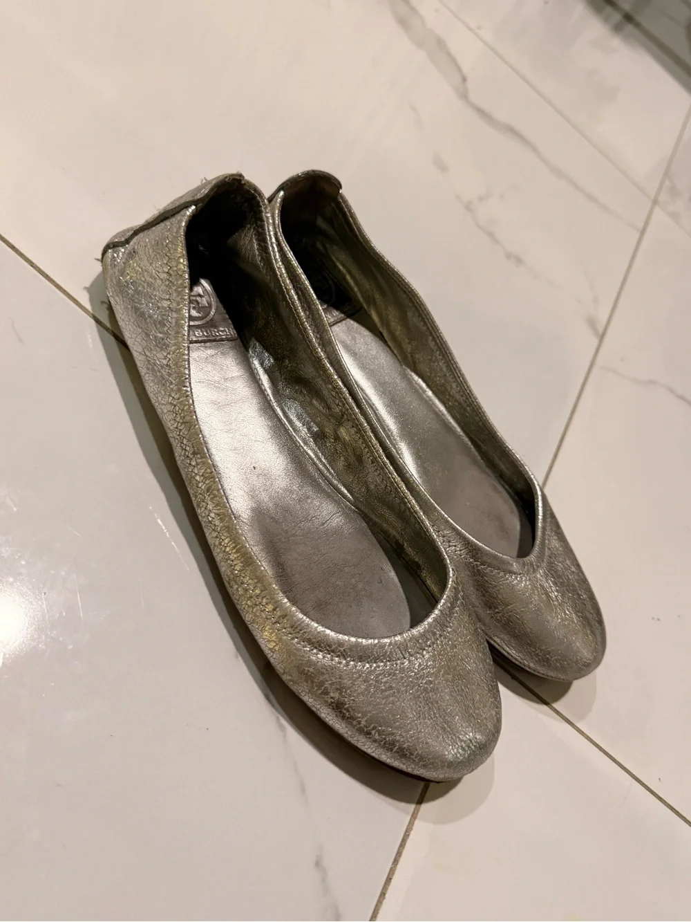 Tory Burch Silver Ballet Flats - Unbranded Metallic Slip-On Women's Shoes Size 8